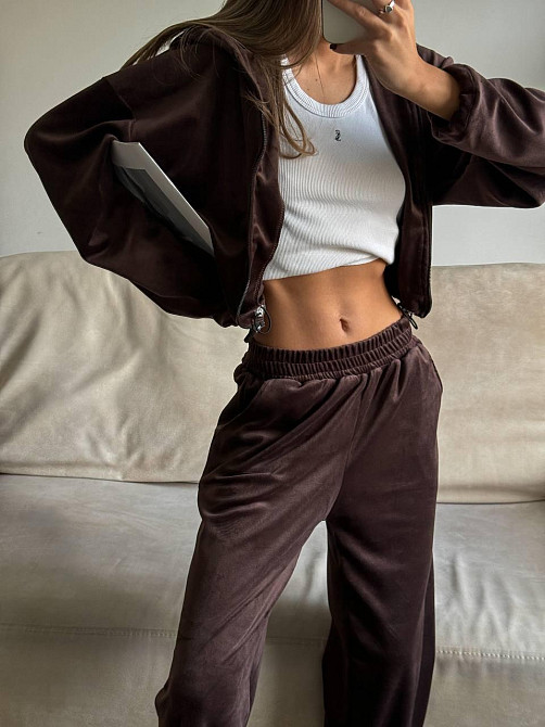 Женский стильный повседневный велюровый костюм велюр плюш Шоколад Одесса - изображение 8