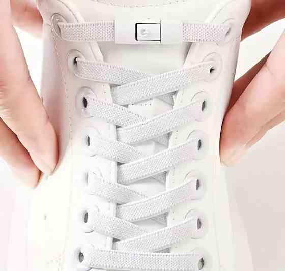 Еластичні шнурки без зав'язок з металевими застібками в колір Білий Сміла