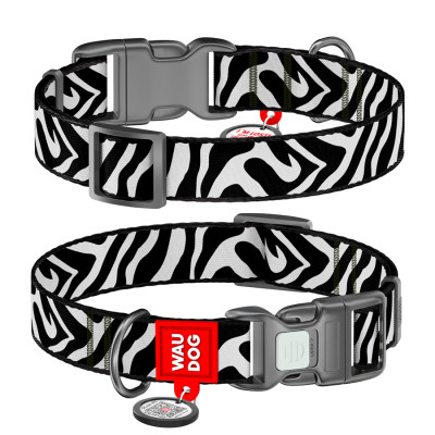 Ошейник для животных WAUDOG Nylon з QR адресником "Зебра" пластиковий фастекс XL (283-0055) Винница - изображение 1