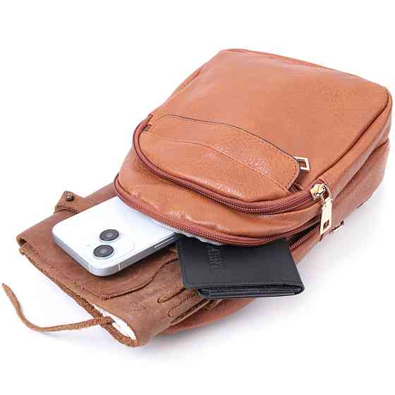 Практична жіноча сумка через плече з отвором для навушників з екошкіри Vintage 22789 Рудий Київ