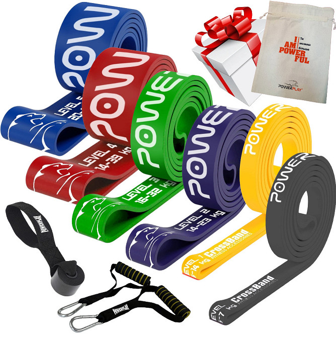 Еспандер-петля (гумові петлі) PowerPlay PP_0028 набір 6шт. опір 2-45кг. (сумарно 160кг.) + ручки та якір Київ - фото 1