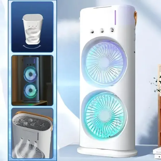 Вентилятор настольный двойной с охлаждением Double-ended Spray Fan LED-подсветка 3 скорости,распылитель водяного тумана Коломыя