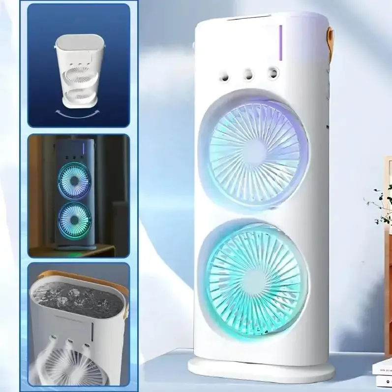 Вентилятор настольный двойной с охлаждением Double-ended Spray Fan LED-подсветка 3 скорости,распылитель водяного тумана Коломыя - изображение 2