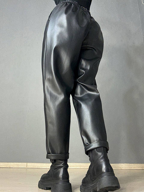 Брюки жіночі Gritana 237 з екошкіри МОМ на резинці великі розміри чорні, чорний, 4XL Київ - фото 6