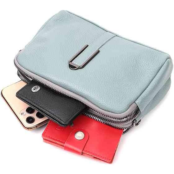 Жіноча повсякденна сумка на два відділення з натуральної шкіри Блакитна (Vintage) Київ