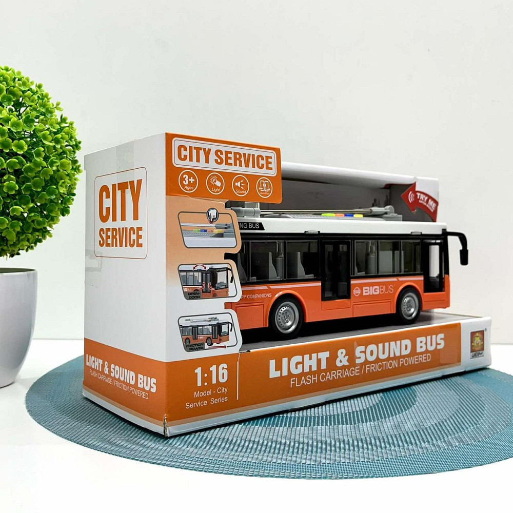 Тролейбус з інерцією підсвічуванням і звуком відчиняються двері Помаранчевий (WY911AB) Чернигов - изображение 9