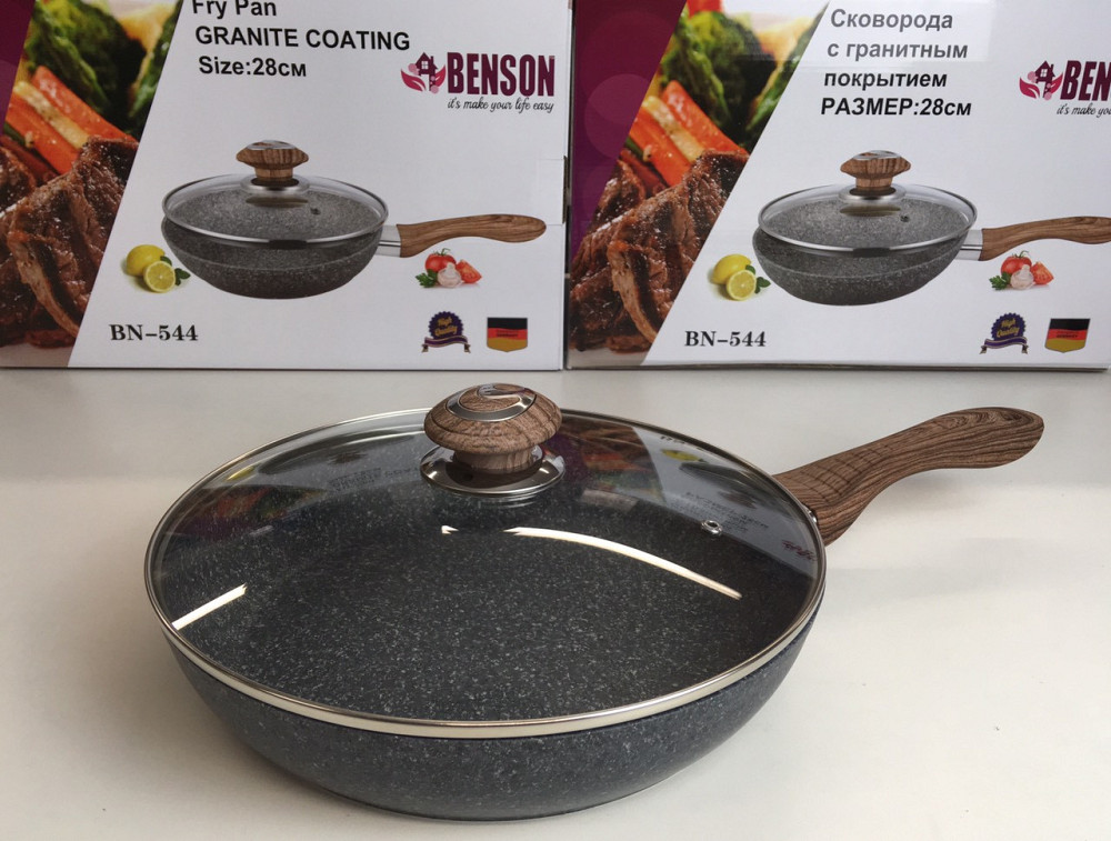 Сковорідка з кричкою 28 см гранітне покр. із сірим BENSON BN-544 (6 шт.) Одеса - фото 1