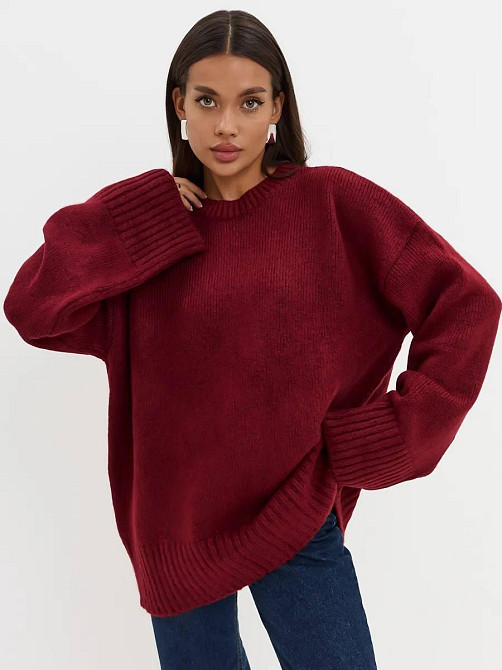 Женский базовый оверсайз свитер машинная вязка Бордо Одесса - изображение 2