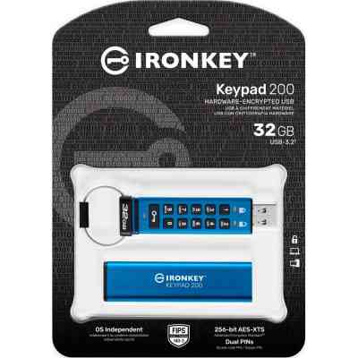 USB флеш накопитель Kingston 32GB IronKey Keypad 200 AES-256 Encrypted Blue USB 3.2 (IKKP200/32GB) Винница