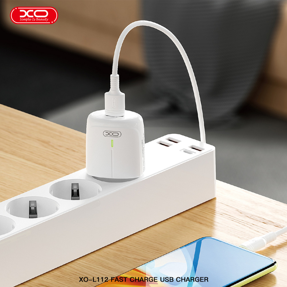 Мережевий зарядний пристрій XO L112 QC18W + Lightning кабель білий Львів - фото 3