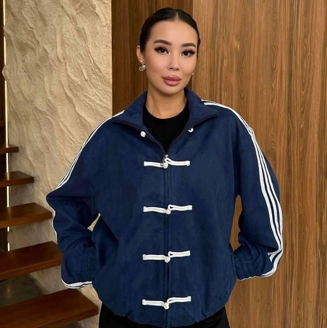 Унісекс оверсайз стильний бомбер із замші турецький замш Синій Одеса - фото 3