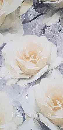 Обои виниловые на флизелине Sintra Adria метровые цветы розы крупные желтые зеленые на сером Киев