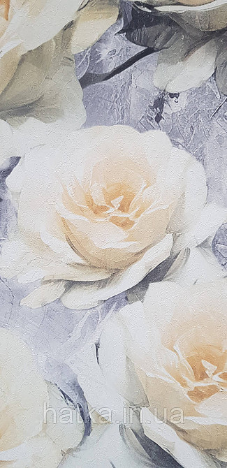 Обои виниловые на флизелине Sintra Adria метровые цветы розы крупные желтые зеленые на сером Киев - изображение 1