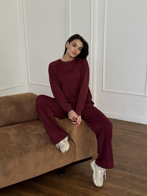 Женский спортивный костюм с широкими штанами Бордовый M/L Харьков - изображение 9