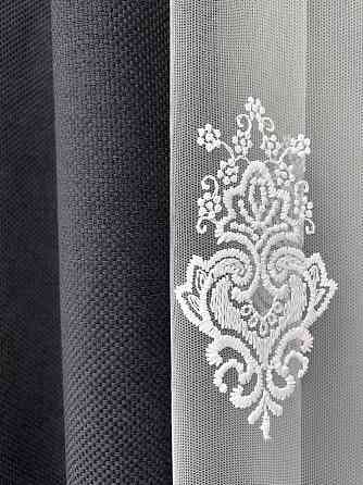 Комплект штор VR-Textil Льон Мішковина 150х270 2шт і Тюль 500х270 1161ш-1571т Графітовий з білим 71-189/4 Київ
