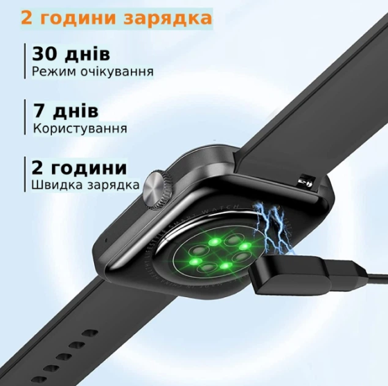 Смарт-годинник NICEWAT 1.8" IPS: Фітнес-трекер з моніторингом здоров'я, IP68, для Android/iOS, Чорний Київ