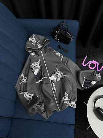 Женская стильная теплая оверсайз худая трехнитка на флисе Графит Одесса