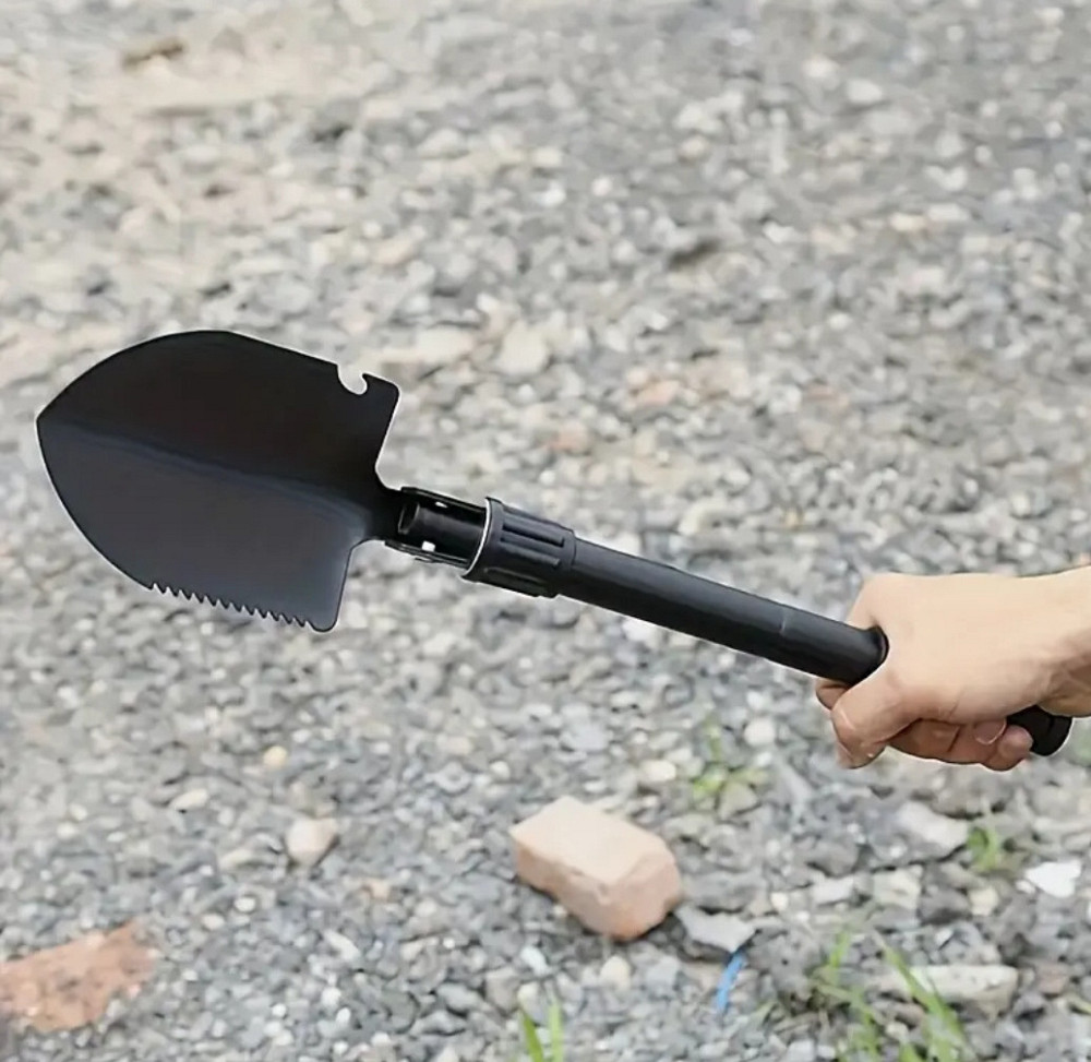 Туристическая складная лопата 4 в 1 с нержавеющей стали 41 на 12 см с чехлом черный Киев - изображение 5