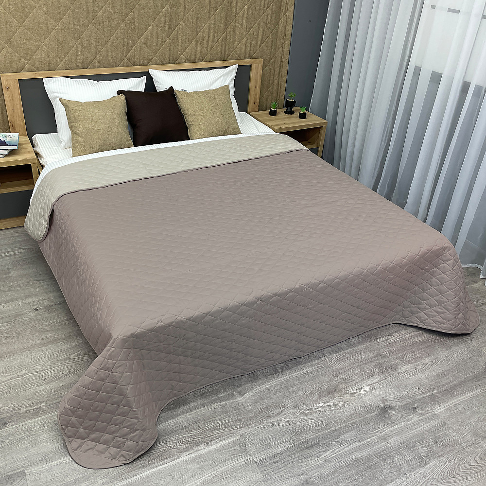 Покрывало двустороннее Decorator Microfiber ромб 160х215 см серо-коричневый с бежевым (85-010) Киев - изображение 1
