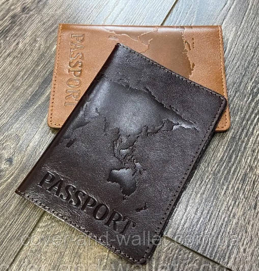 Жовта обкладинка на паспорт карта світу з гладкої шкіри ST Leather коричневий Київ - фото 1