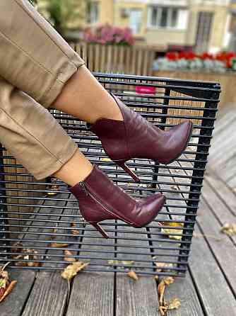 Nivelle Черевики жіночі шкіряні на шпильці 10 см. демісезонні бордові (5249) / Черевики з натур Коломия