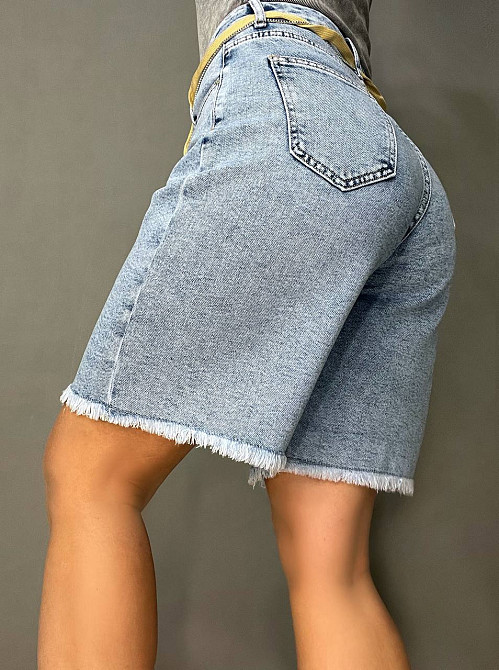 Шорти жіночі джинсові Dicesil 6008 бермуди бахрома пояс ланцюг середня довжина до колін стрейч блаки Одеса - фото 6