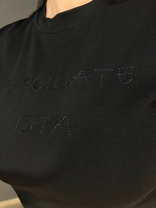 Футболка женская A-N 2632-32 надпись вышивка базовая по фигуре стандарт, черный, one size Киев - изображение 11
