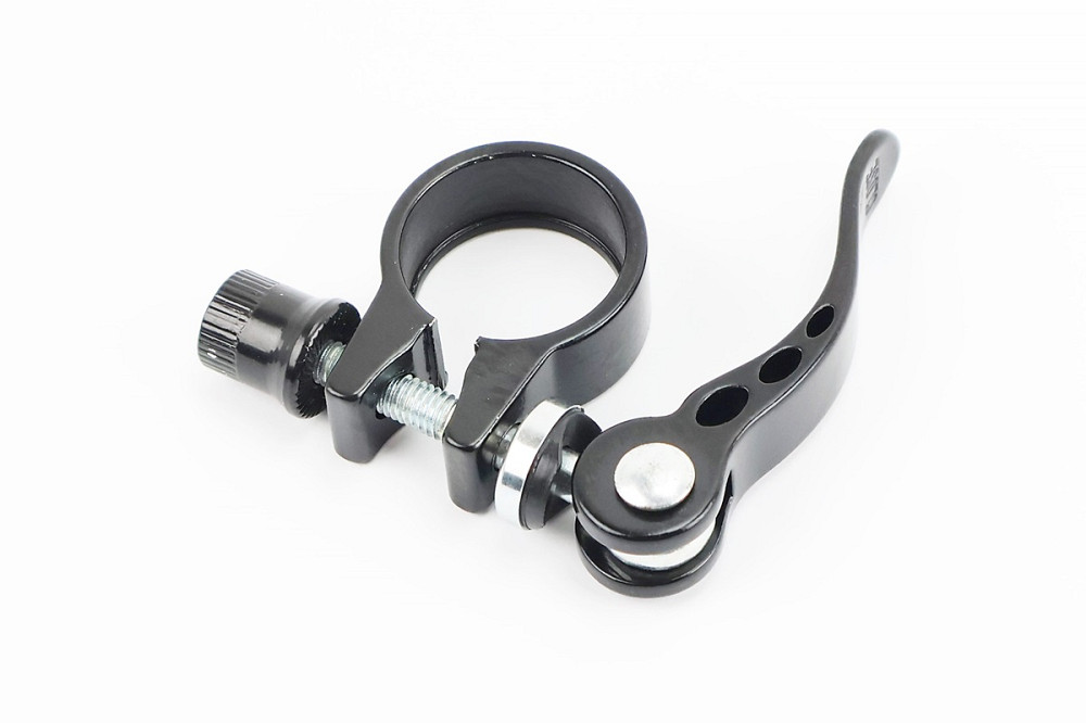 Затискач (хомут) труби сидіння MTB 28,6мм, кріпл. ексцентрик, алюмінієвий, чорний Київ - фото 1