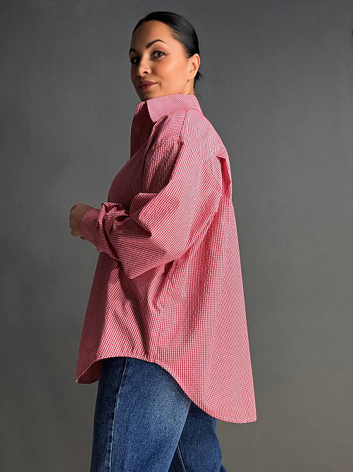 Сорочка жіноча Irel 2222 супер оверсайз в клітинку подовжена великі розміри червона, червоний, one size Київ - фото 2