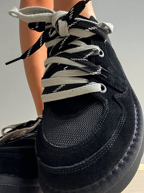 Кросівки жіночі Hengji 1517-1 замшеві з подвійною шнурівкою уггі чорні, 38, 24,5 см Київ - фото 2