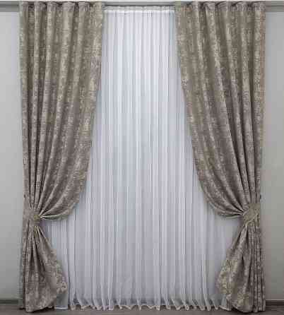 Комплект готових штор VR-Textil Жакард Sultan XO № 1144ш Кавово-сірий 100х270 см 2 шт (31-492) Київ
