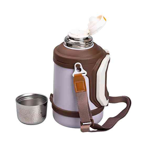 Термос Vacuum Cup 1.5 літра з ремінцем і складною ручкою коричневий HP-14-21V Коломия
