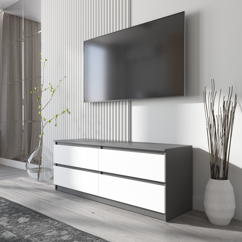 Тумба под телевизор VAYS R-6 Антрацит-Белый фасад, 4 ящика без ручек, ЛДСП, 140×40×53 см Львов - изображение 1