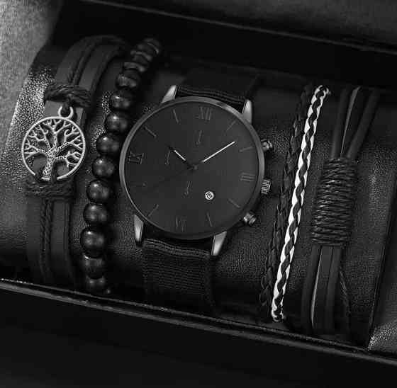 Подарочный набор для мужчин: наручные часы с 4 ориг. браслетами- диам 4см, длин 24см, шир рем 2см, без коробки Киев