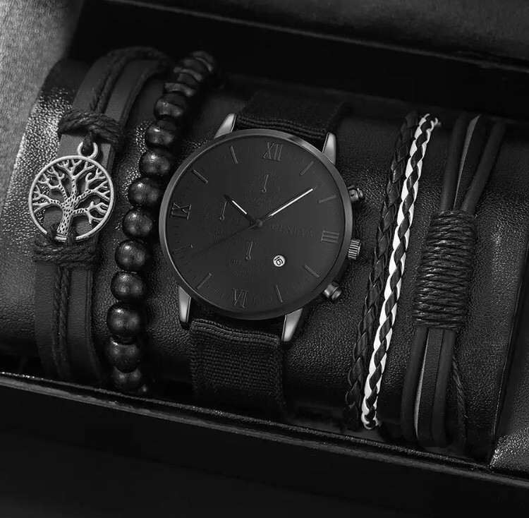 Подарочный набор для мужчин: наручные часы с 4 ориг. браслетами- диам 4см, длин 24см, шир рем 2см, без коробки Киев - изображение 1