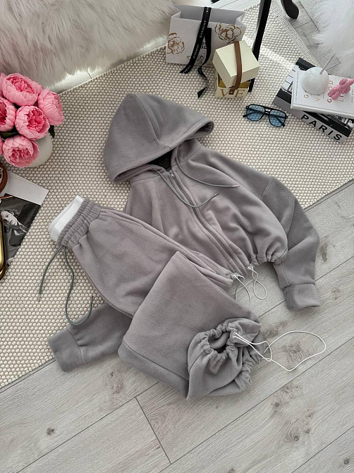 Жіночий повсякденний теплий костюм двосторонній Фліс Сірий, 42/44 Одеса - фото 1