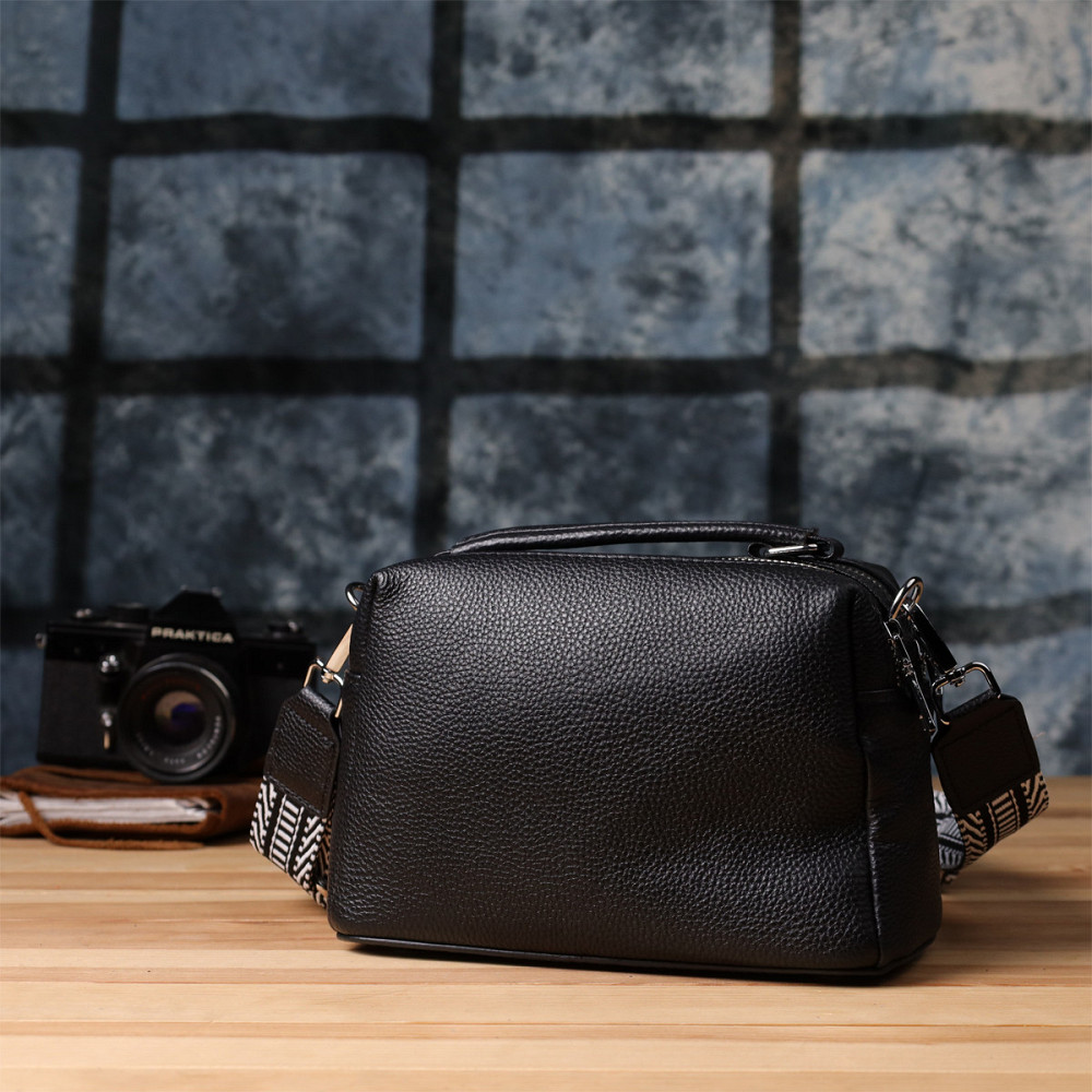 Жіноча сумка на два відділення з натуральної шкіри Vintage 22919 Чорний Київ - фото 10