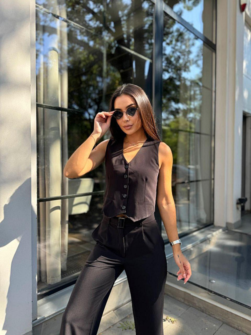 Жіночий брючний костюм двійка: жилет і штани турецька костюмка Чорний 2, 42 Одеса - фото 1