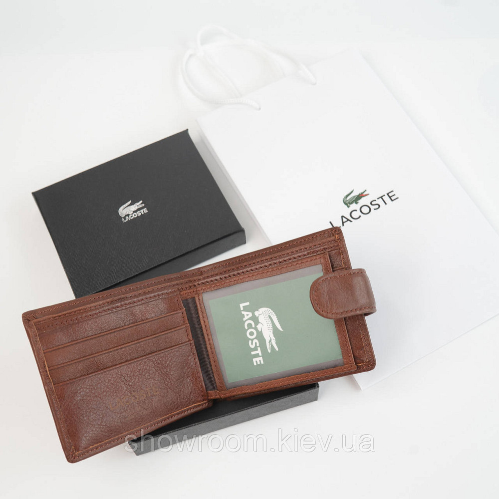 Чоловічий шкіряний коричневий гаманець на застібці Lacoste (2081) Київ - фото 2