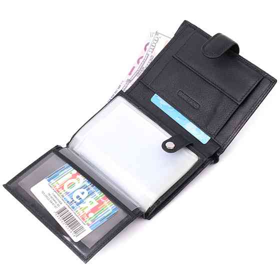 Місткий гаманець чоловічий з блоком під документи з натуральної шкіри ST Leather 22491 Чорний Київ