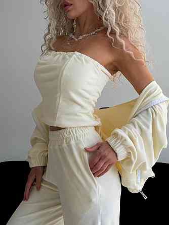 Жіночий велюровий комплект-трійка Молочний, 48/52 Харків