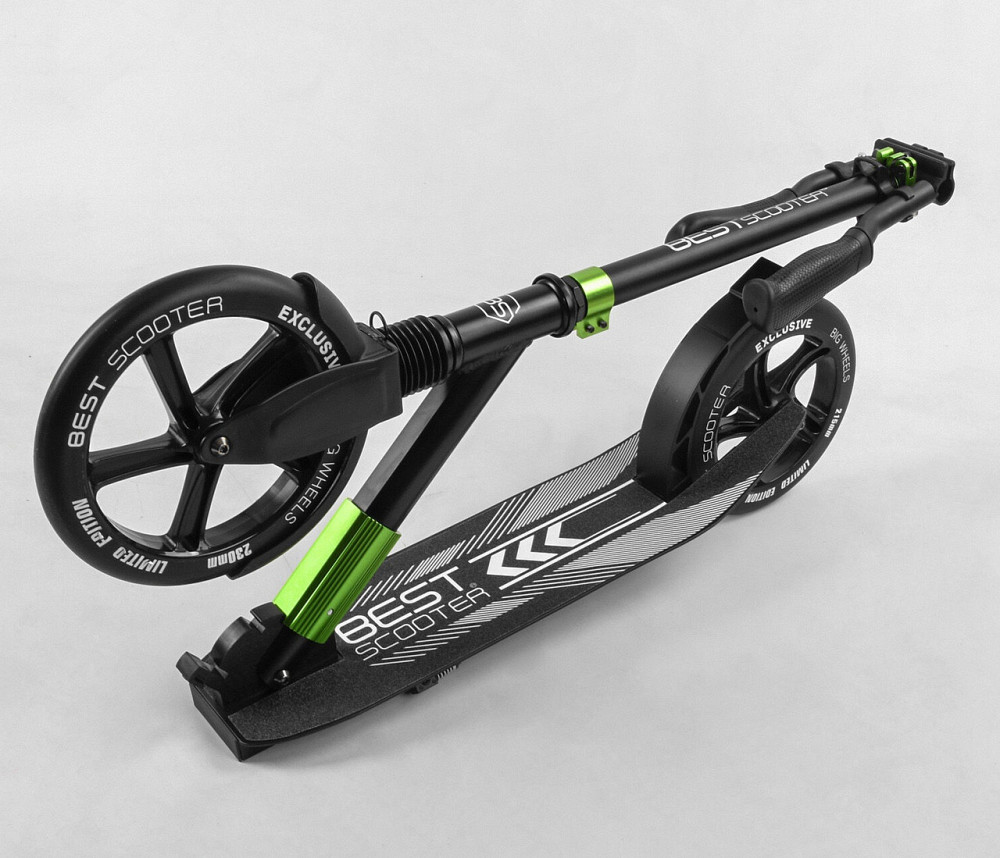 Самокат Best Scooter алюмінієвий передній амортизатор Чорний із зеленим (93427) Чернигов - изображение 5