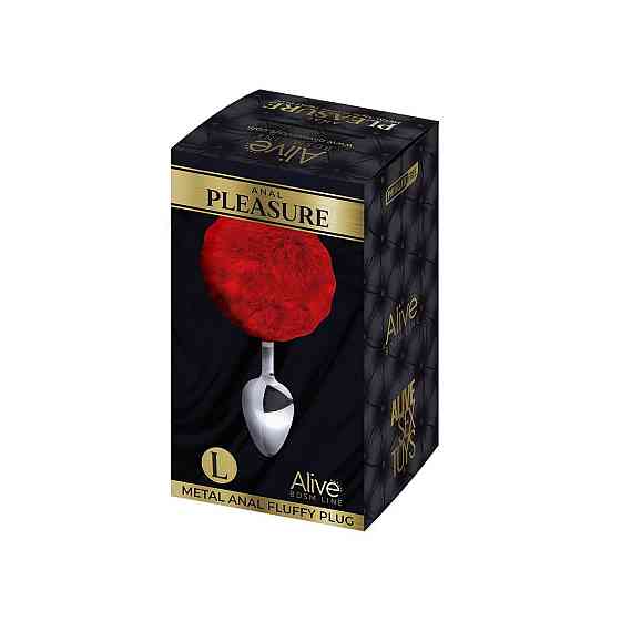 Металева анальна пробка Кролячий хвостик Alive Fluffy Plug L Red, діаметр 3,9 см Sex Aura Київ