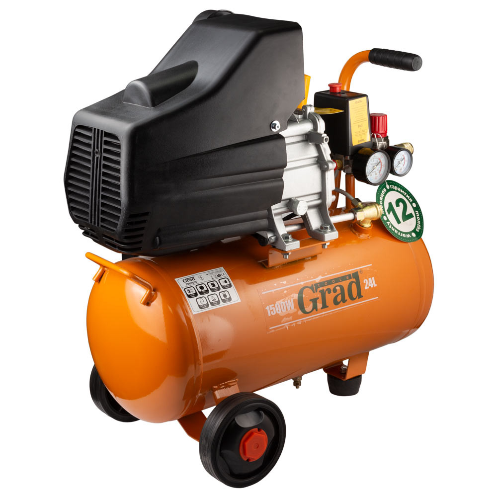 Grad Компрессор одноцилиндровый 1.5кВт 198л/мин 8бар 24л (2 крана) GRAD (7043555) Коломия - фото 6