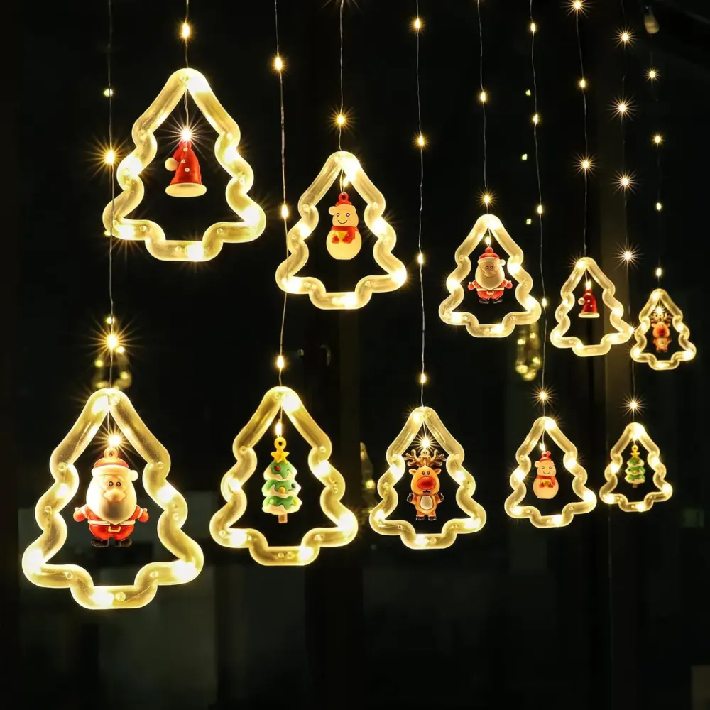 Гирлянда штора “Фигурки в ёлочке” 3м (ёлка, снеговик, дед мороз, олень, шапка) Коломия - фото 2