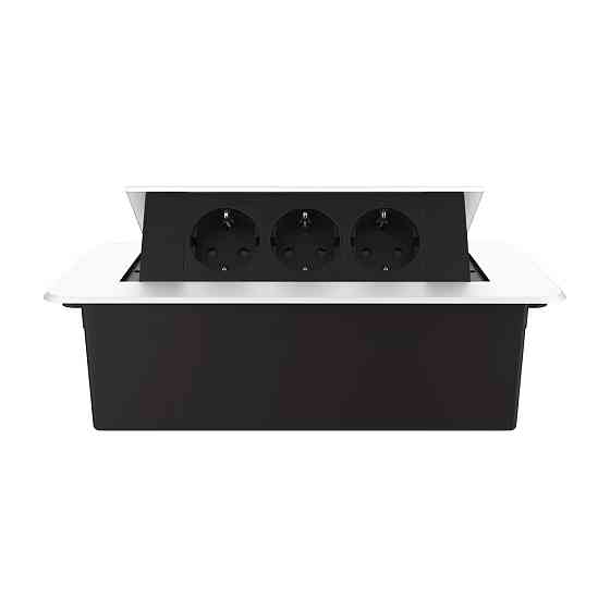 Меблева розетка потрійна LIVOLO біла, вбудована у стільницю, для кухні/офісу/конференц-залу, висувна, з заземленням, плавне відкриття, алюміній 265×11 Коломыя