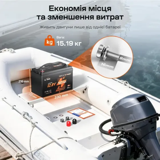 Акумуляторна батарея літій-залізо-фосфатна з Bluetooth та підігрівом стартерна / тягова 12.8В 165А*год LiFePO4 LiTime Dual Purpose Київ