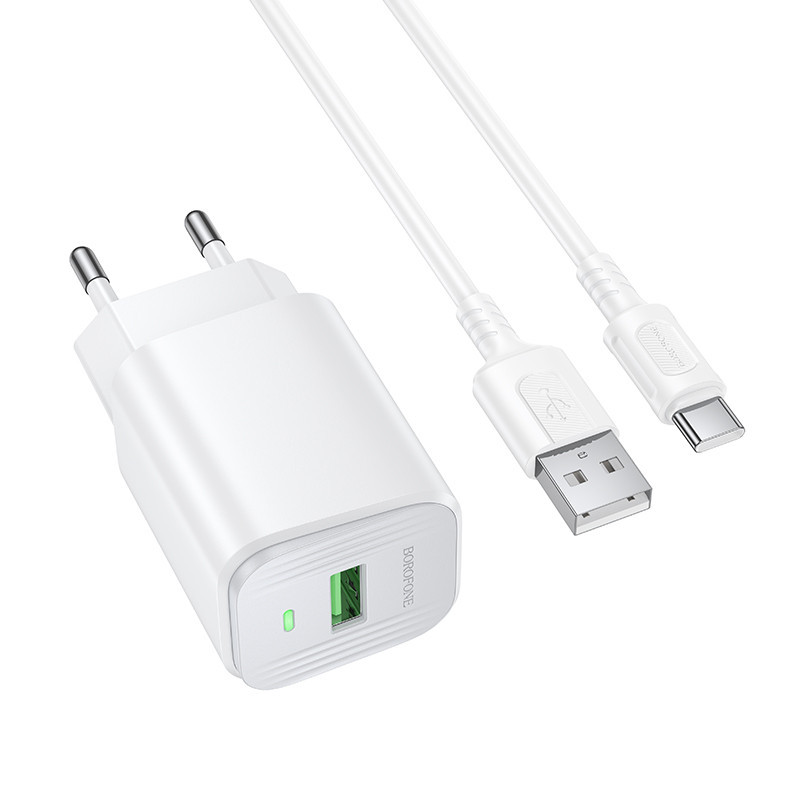 Мережевий зарядний пристрій з кабелем BOROFONE BAS82A Star single port QC3.0 charger set (Type-C) (EU) White Одеса - фото 3