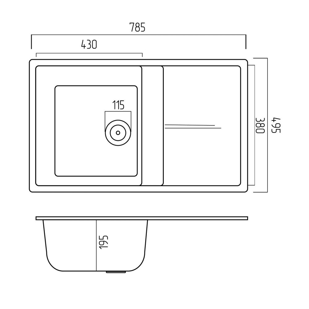 Гранітна мийка для кухні VALESO SELENA 7950 матова Сірий металік Коломыя - изображение 5