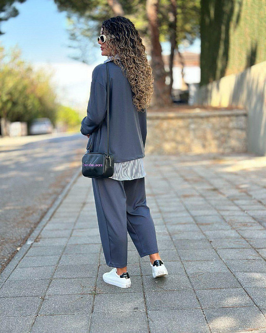 Стильний жіночий костюм двоїнка + котон. Графіт, 56/58 Одеса - фото 9